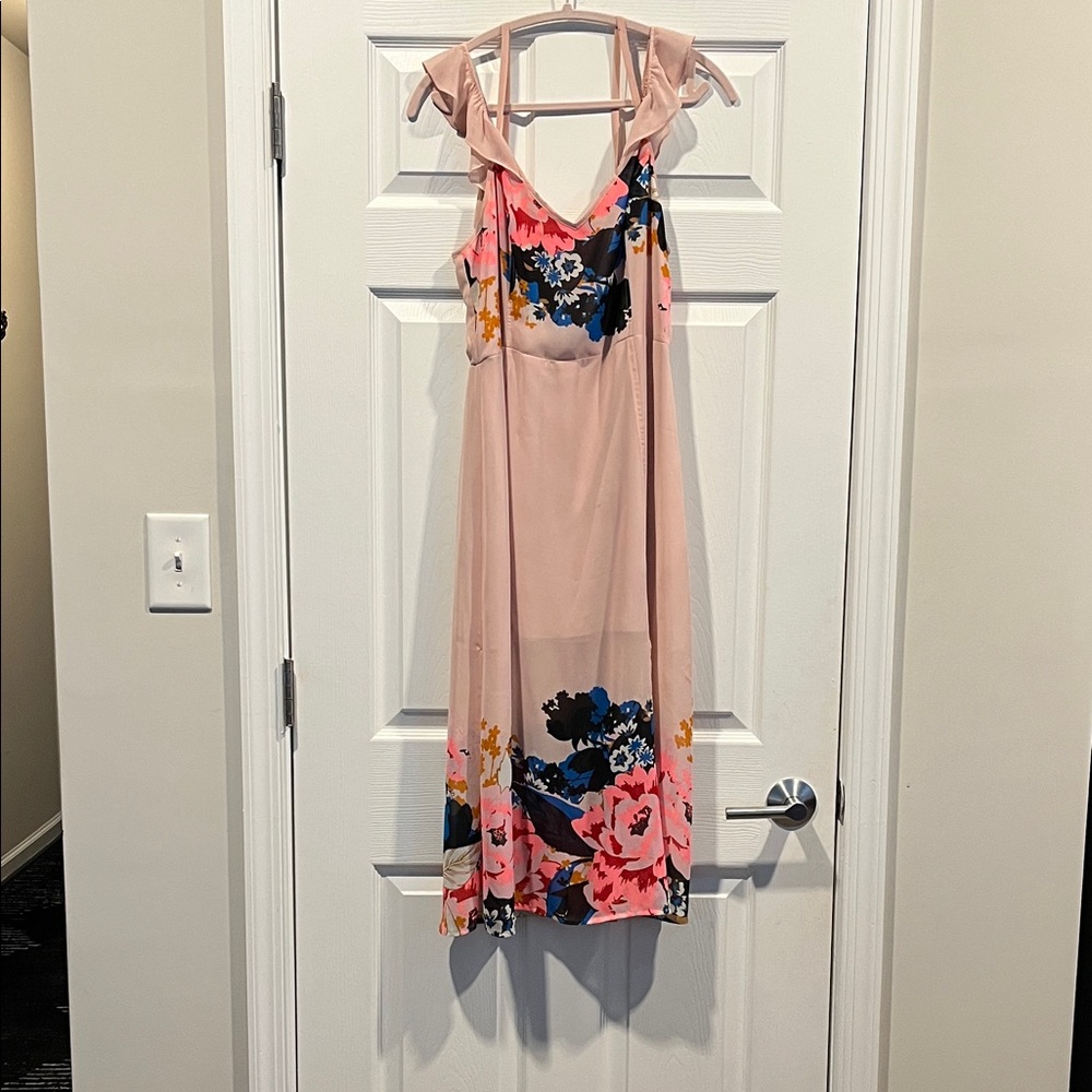 Express Blush Floral Midi Dress Delicate Flutter Sleeves Date night Flowy